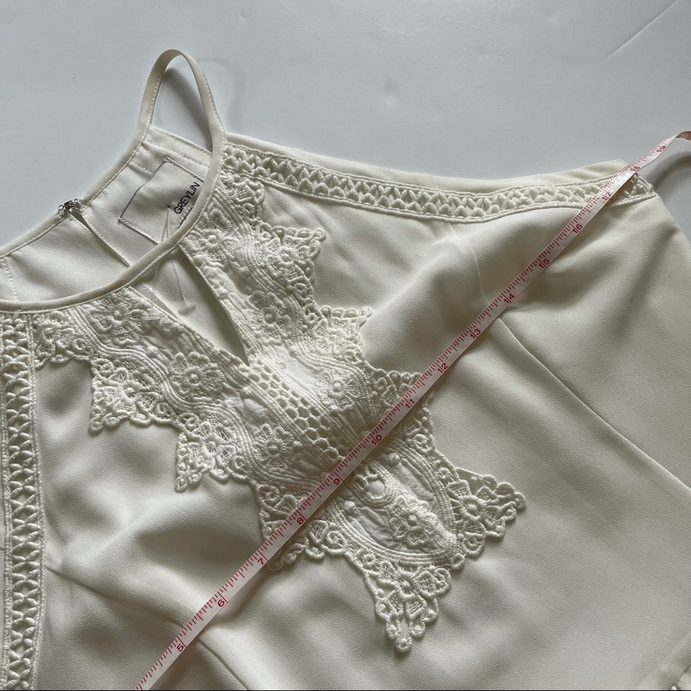 Greylin White Asymmetrical Lace Trim Dress Large - Picture 9 of 15